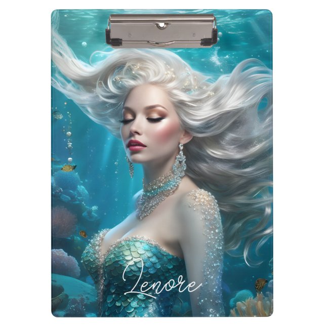Pranchetas Mermaid Silver Hair Turquoise Ocean (Frente)
