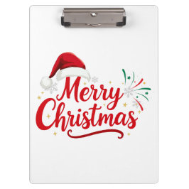 Pranchetas Merry Christmas Typography with Santa Hat and Snow