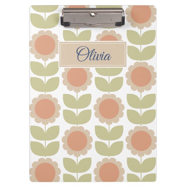 Pranchetas  Mid-Century Pastel Pink Retro Floral Pattern (Frente)