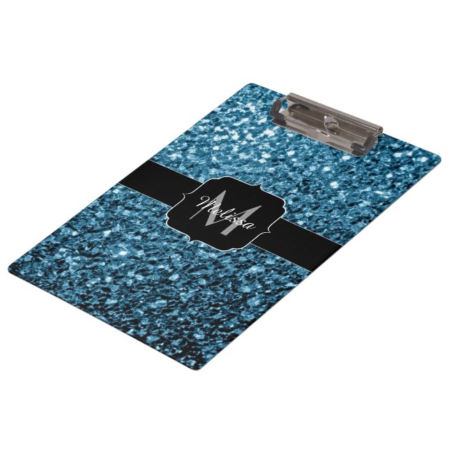 Pranchetas Minigrama azul-claro-bebê brilha brilho monograma (Inclinado)