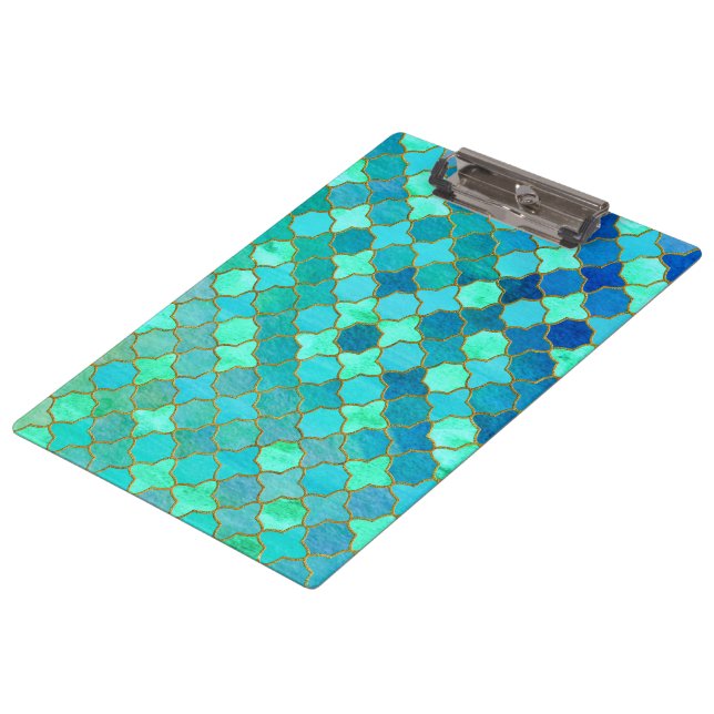 Pranchetas Mint Aqua Teal Dourado Padrão do Azulejo Oriental  (Inclinado)