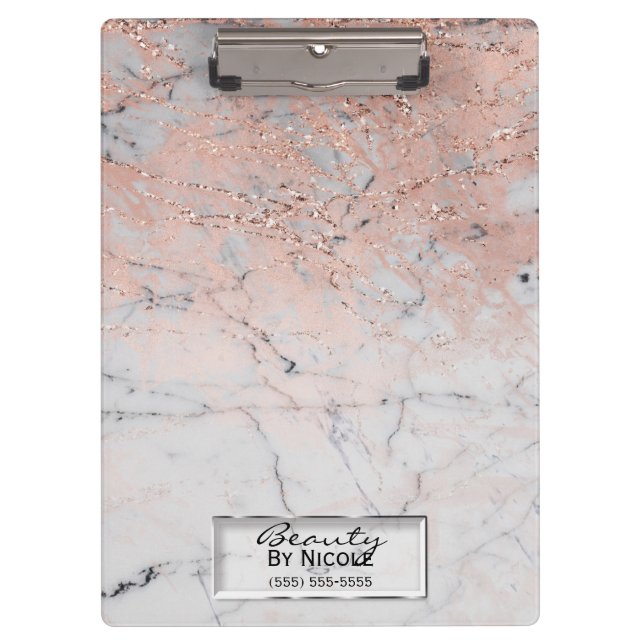 Pranchetas Moda Moderna Rosa e Cinza Marble Personalizada (Frente)