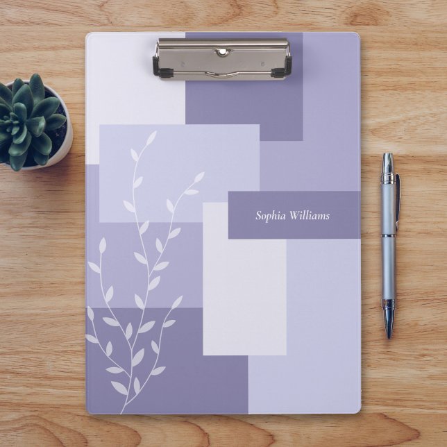 Pranchetas Modern Abstract Dusty Purple White Leaf Clipboard (Criador carregado)