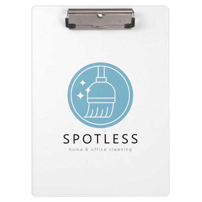 Pranchetas Modern Blue Broom Logo Cleaning Service (Frente)