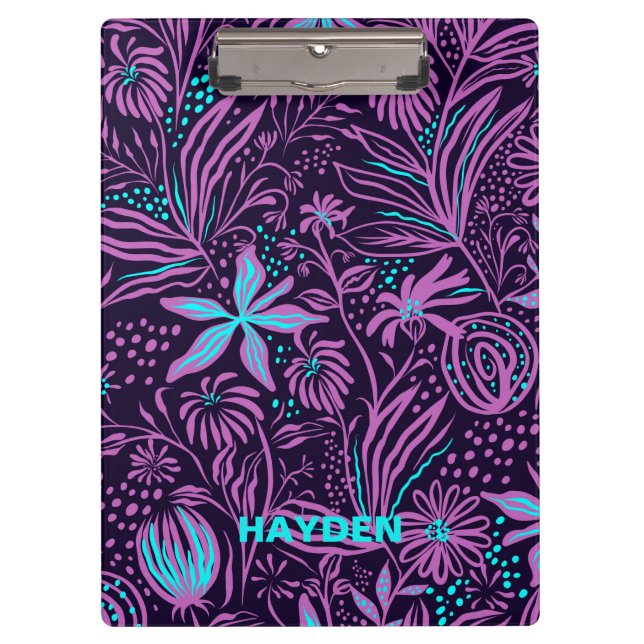 Pranchetas Modern Dark Purple Floral Pattern Personalised (Frente)