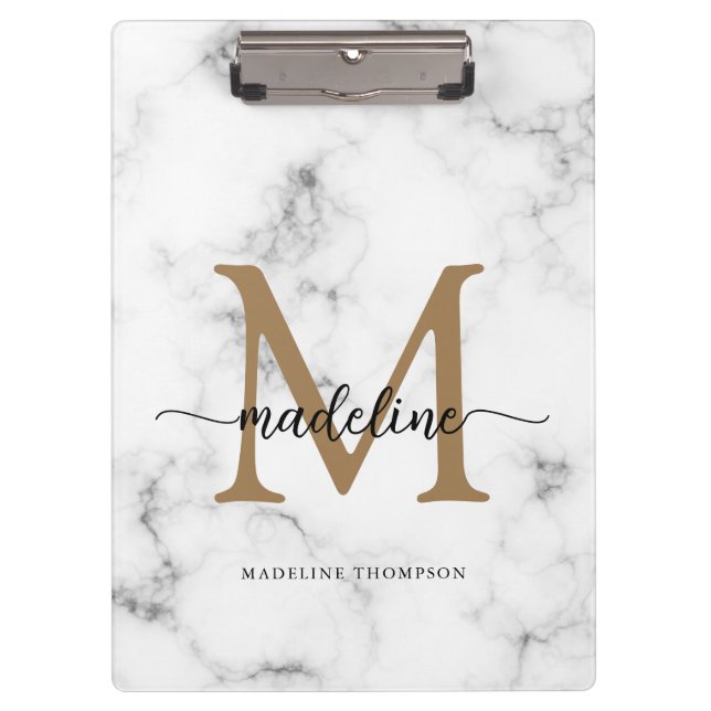 Pranchetas Modern Marble Gold Girly Script Monogram (Frente)