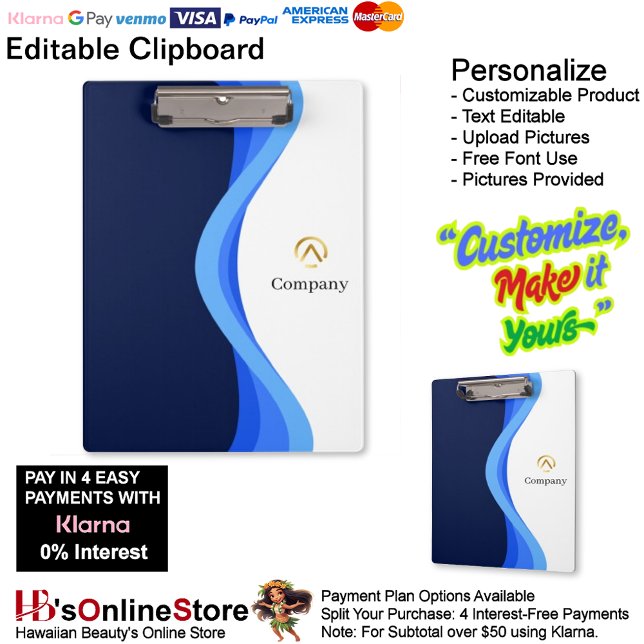 Pranchetas Modern Minimalist Company Blue White Business (Modern Minimalist Company Blue White Business Clipboard.)