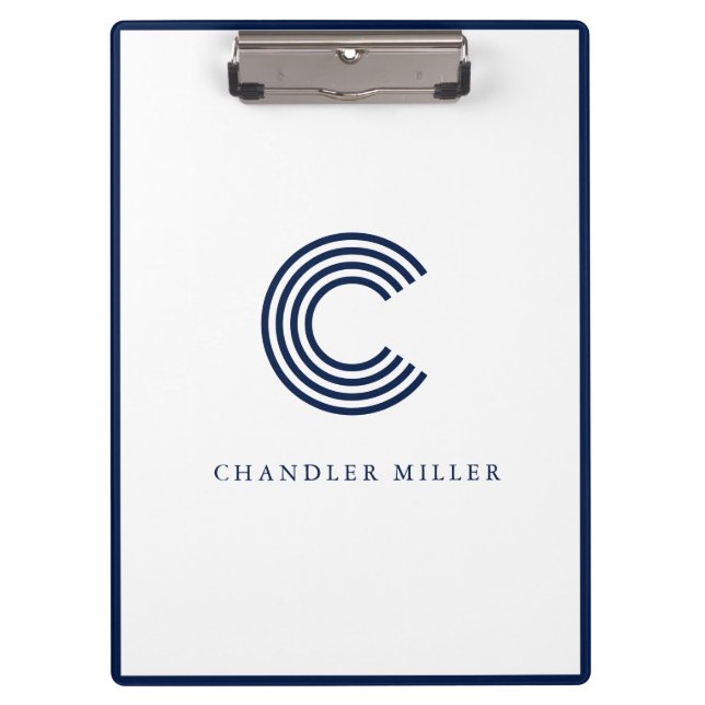 Pranchetas Modern Navy Blue Border Custom Stationery (Frente)