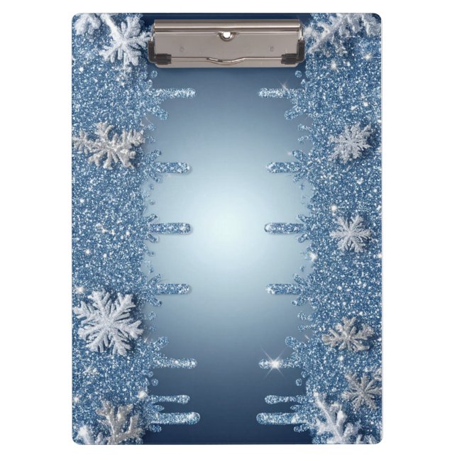 Pranchetas Moldura de Floco de Neve Azul com Pingentes (Frente)