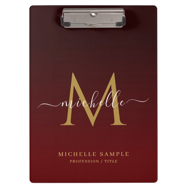 Pranchetas Monogram Red Black Gold Calligraphy Personalized (Frente)