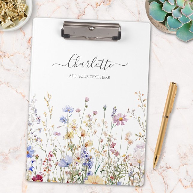 Pranchetas Monogram Watercolor Rustic Pretty Wildflower Field (In situ)