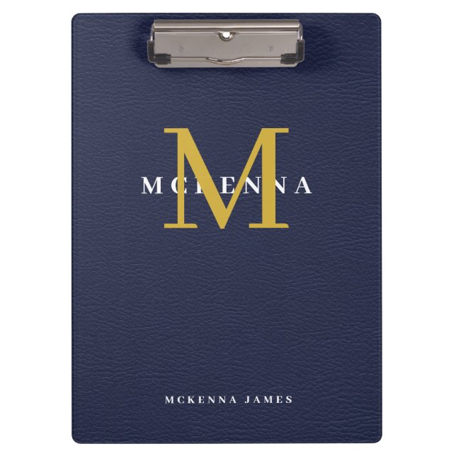 Pranchetas Monograma Azul Marinho em Faux Leather Dourado (Frente)