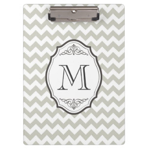 Pranchetas Monograma cinzento retro de Chevron com quadro