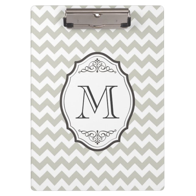 Pranchetas Monograma cinzento retro de Chevron com quadro (Frente)