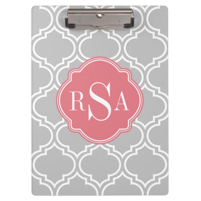 Pranchetas Monograma cor-de-rosa com padrão de trava do Azule (Frente)