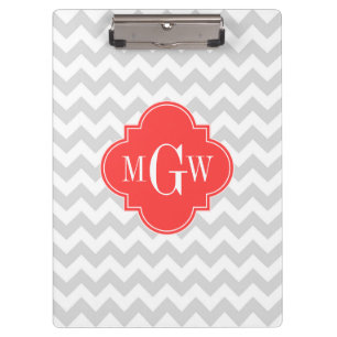 Pranchetas Monograma coral de Chevron Quatrefoil do Lt branco