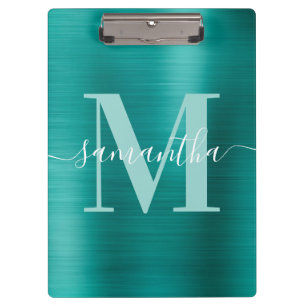 Pranchetas Monograma de Assinatura Aqua Teal Brilho Foil