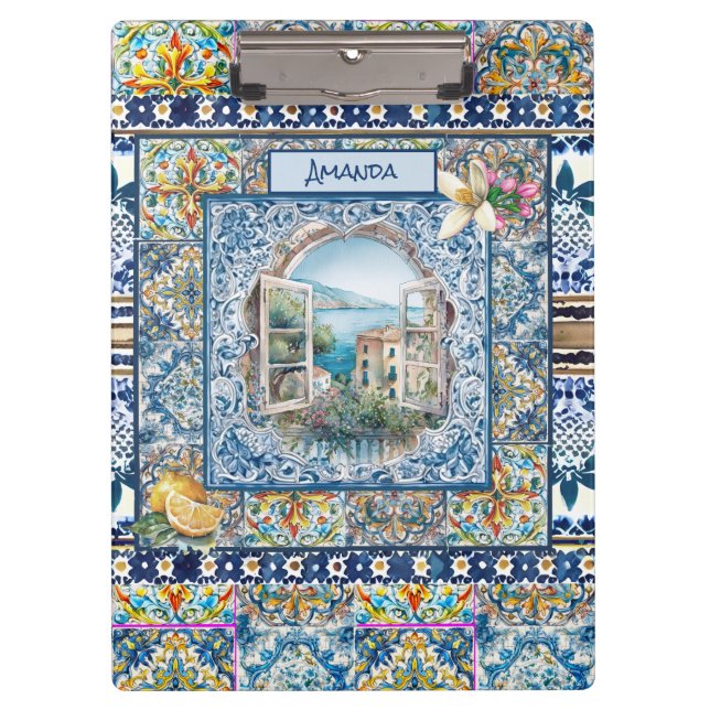 Pranchetas monograma de azulejos florais azuis-italianos de v (Frente)