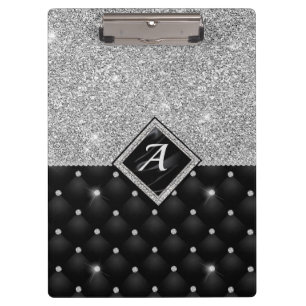 Pranchetas Monograma de diamante preto Crystal Silver na moda