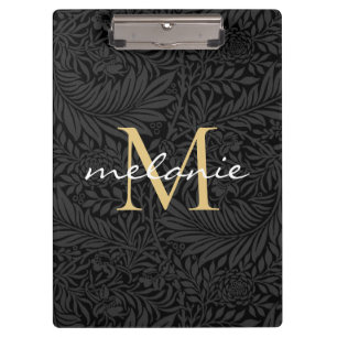 Pranchetas Monograma de Floral Preto Elegante com Script Dour