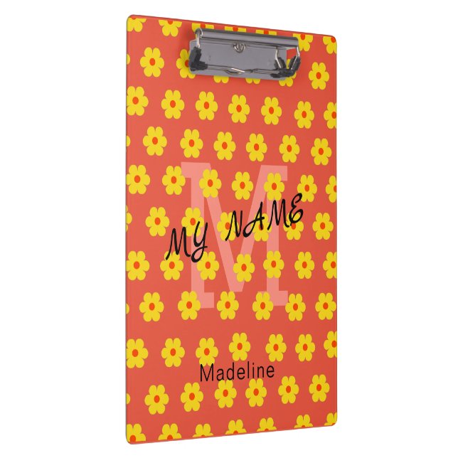 Pranchetas monograma de flores de laranja amarelo-moderno (Direita)