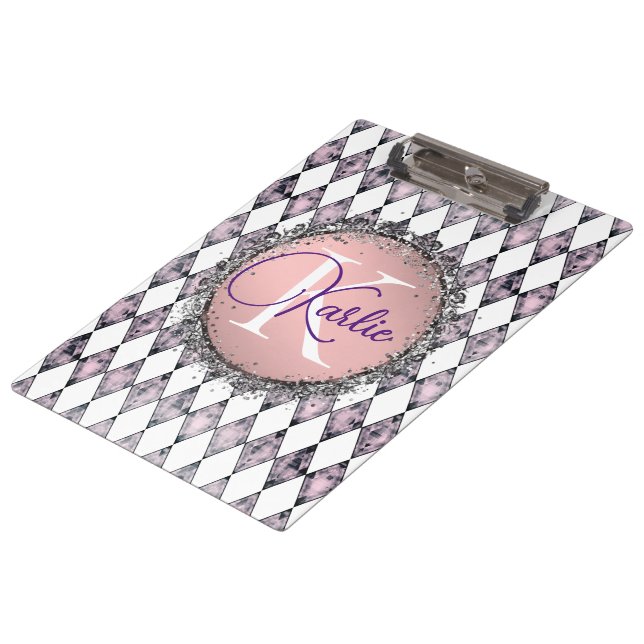 Pranchetas Monograma de Harlequin com rosca rosa (Inclinado)