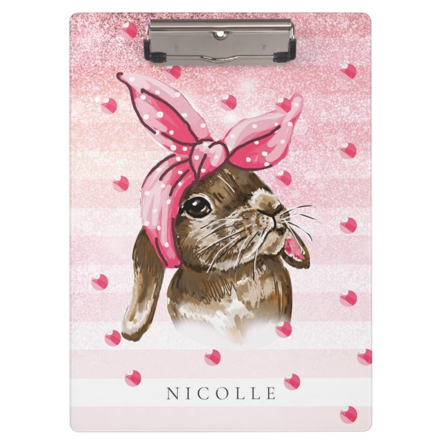Pranchetas Monograma de Mão pintada a Coelhinho-Rosa (Frente)