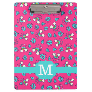 Pranchetas Monograma de Padrão Cute Girly Arco-íris Corações
