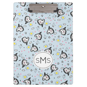 Pranchetas Monograma de Padrão de Unicórnio Azul Pastel Femin