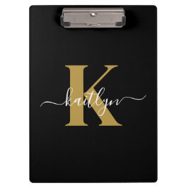 Pranchetas Monograma de Script Dourado Preto Elegante