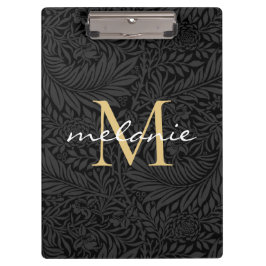 Pranchetas Monograma de Script Floral Dourado Elegante Preto
