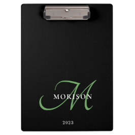 Pranchetas Monograma de Script Verde Preto Moderno Elegante