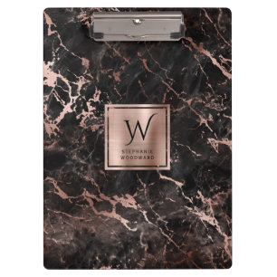 Pranchetas Monograma Dourado de Mármore Elegante Rosa preto