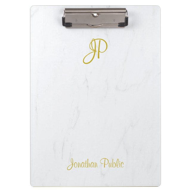 Pranchetas Monograma Dourado Elegante Marble Modern, manuscri (Frente)