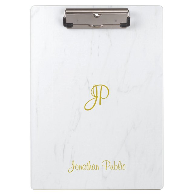 Pranchetas Monograma Dourado Elegante Marble Moderno Calligra (Frente)