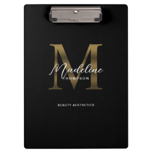 Pranchetas Monograma Dourado Metálico Simples de Script Chic