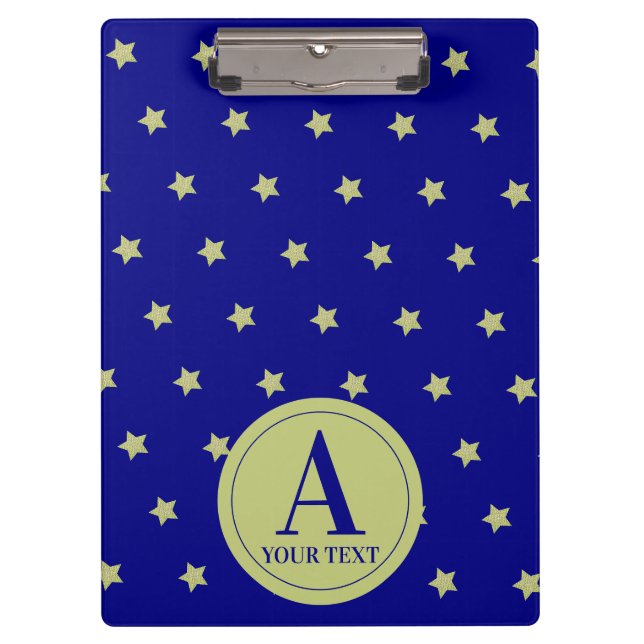 Pranchetas Monograma Elegante com Estrelas em Ouro e Azul (Frente)