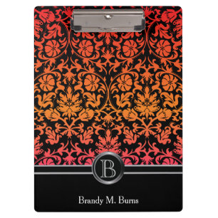 Pranchetas Monograma Elegante Damasco Floral Laranja e Rosa