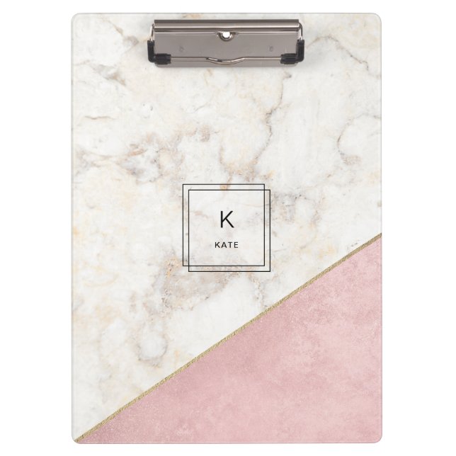 Pranchetas Monograma Elegante Marble Minimalista Rosa Dourado (Frente)
