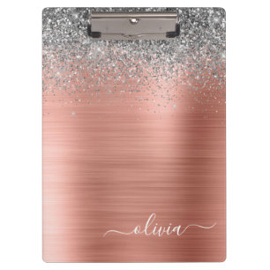 Pranchetas Monograma em Glitter Prateado Dourado Rosa de Meta