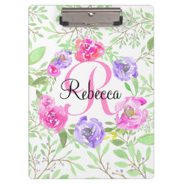 Pranchetas Monograma Floral de Coloração de Água Rosa Pink Pe