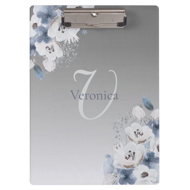 Pranchetas Monograma Floral de Inverno com Aquarela Personali (Frente)