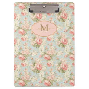 Pranchetas Monograma Floral de Rosas Cor-de-Rosa Vintage Shab
