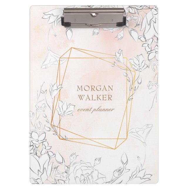 Pranchetas monograma floral moderno sutil rosa (Frente)