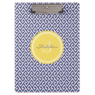 Pranchetas Monograma geométrico chave grego azul chique dos