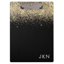 Monograma Inicial Letras Glitter Dourado Preto Fem