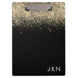 Pranchetas Monograma Inicial Letras Glitter Dourado Preto Fem