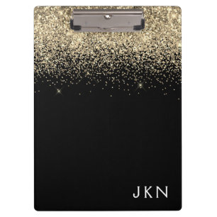 Pranchetas Monograma Inicial Letras Glitter Dourado Preto Fem