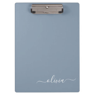 Pranchetas Monograma Moderno Minimalista Dusty Blue Elegante