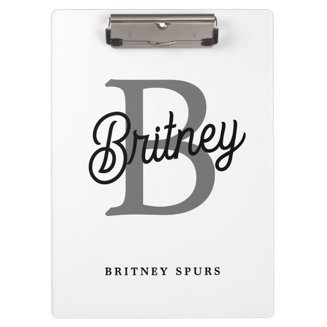 Pranchetas Monograma Moderno Nome do Elegante Script de Cinza (Frente)